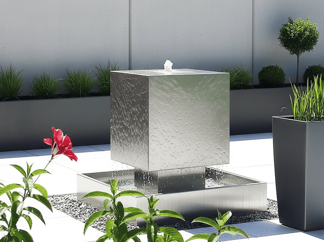 Edelstahlbrunnen Cubus Form