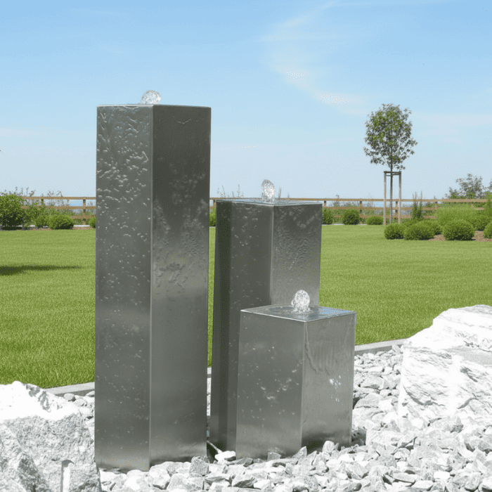 Edelstahl Gartenbrunnen Hamburg 3er Set